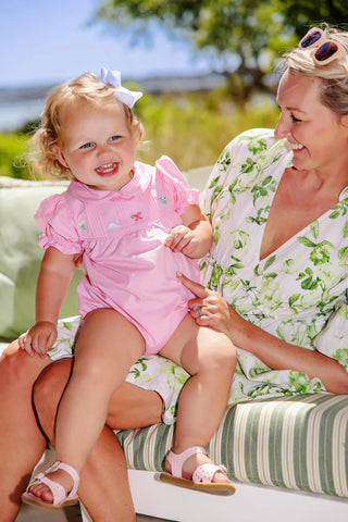 The Beaufort Bonnet Company Holly Bea Bubble pink bunny and bows baby girl Easter outfit with ruffle sleeves