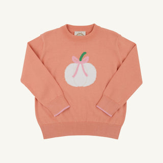 Isabelle`s Intarsia Sweater - Seashore Sherbet/Pumpkin and Bow by The Beaufort Bonnet Company - Simply Blessed Children's Boutique