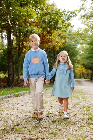 Isaac's Intarsia Sweater - Barrington Blue/Pumpkin by The Beaufort Bonnet Company - Simply Blessed Children's Boutique