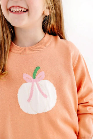 Isabelle`s Intarsia Sweater - Seashore Sherbet/Pumpkin and Bow by The Beaufort Bonnet Company - Simply Blessed Children's Boutique