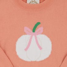 Isabelle`s Intarsia Sweater - Seashore Sherbet/Pumpkin and Bow by The Beaufort Bonnet Company - Simply Blessed Children's Boutique