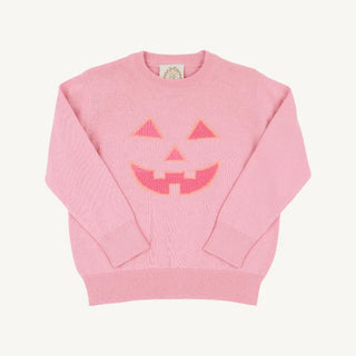 Isabelle's Intarsia Sweater – Sandpearl Pink with Pumpkin Face From The Beaufort Bonnet Company