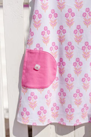 Lizzie's Luxe Leisure Dress – Bridgetown Harbour Hand Block/Winter Park Pink | The Beaufort Bonnet Company