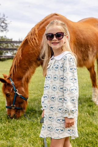 Long Sleeve Banks Bow Dress-Horse Bits and Bows/Worth Ave White by The Beaufort Bonnet Company-Girls Dresses-Simply Blessed Children's Boutique