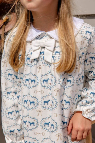 Long Sleeve Banks Bow Dress-Horse Bits and Bows/Worth Ave White by The Beaufort Bonnet Company-Girls Dresses-Simply Blessed Children's Boutique