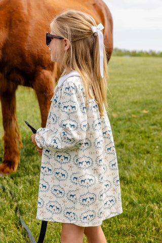 Long Sleeve Banks Bow Dress-Horse Bits and Bows/Worth Ave White by The Beaufort Bonnet Company-Girls Dresses-Simply Blessed Children's Boutique
