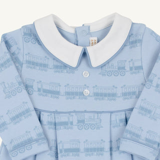 Long Sleeve Bradford Romper- Blue Choo Choos/Worth Ave White by The Beaufort Bonnet Company