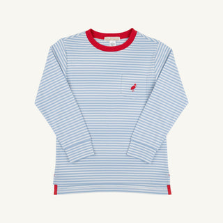 Long Sleeve Carter Crewneck - Barrington Blue Stripe/Richmond Red by The Beaufort Bonnet Company - Simply Blessed Children's Boutique