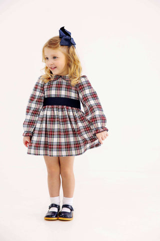 Long Sleeve Cindy Lou Sash Dress - Paris Pike Plaid/Nantucket Navy by The Beaufort Bonnet Company-Girls Dresses-Simply Blessed Children's Boutique