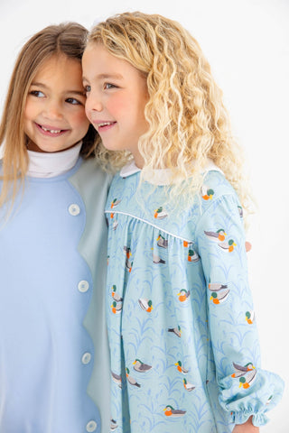 Long Sleeve Maerin Fitz Frock - Sarasota Sky - Fine Weather for Ducks/Worth Ave White/Sarasota Sky by The Beaufort Bonnet Company-Girls Dresses-Simply Blessed Children's Boutique