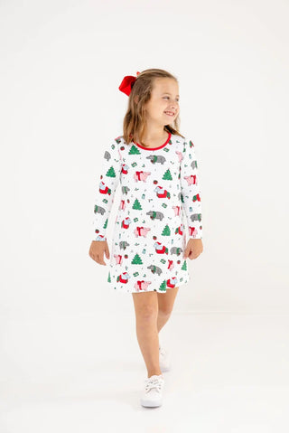 Long Sleeve Penny`s Play Dress - I Want a Hippopotamus/Richmond Red by The Beaufort Bonnet Company