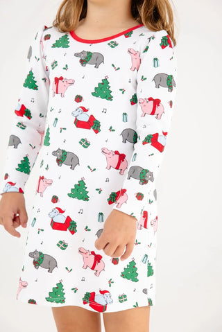 Long Sleeve Penny`s Play Dress - I Want a Hippopotamus/Richmond Red by The Beaufort Bonnet Company