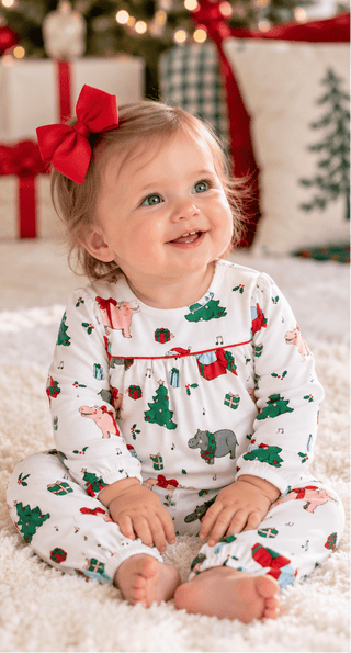Long Sleeve Penny's Playsuit - I Want a Hippopotamus/Richmond Red by The Beaufort Bonnet Company - Simply Blessed Children's Boutique