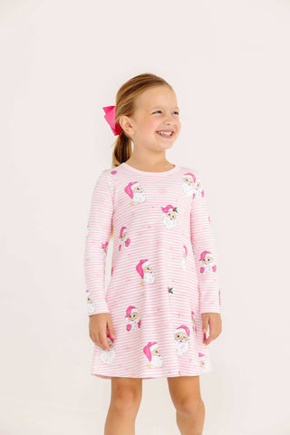 Long Sleeve Polly Play Dress - Dear Santa (Palm Beach Pink Stripe)/Palm Beach Pink by The Beaufort Bonnet Company