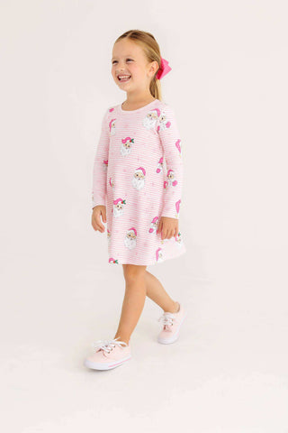 Long Sleeve Polly Play Dress - Dear Santa (Palm Beach Pink Stripe)/Palm Beach Pink by The Beaufort Bonnet Company