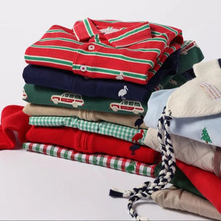 Prim and Proper Polo Long Sleeve - Richmond Red Kiawah Kelly Green and Palmetto Pearl Stripe/Palmetto Pearl by The Beaufort Bonnet Company - Simply Blessed Children's Boutique