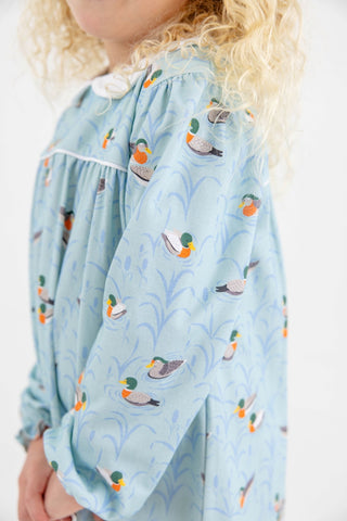 Long Sleeve Maerin Fitz Frock - Sarasota Sky - Fine Weather for Ducks/Worth Ave White/Sarasota Sky by The Beaufort Bonnet Company-Girls Dresses-Simply Blessed Children's Boutique