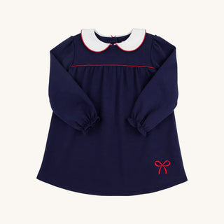 Long Sleeve Maerin Fritz Frock - Nantucket Navy with Worth Avenue White and Richmond Road Red Bow Applique/TBBC