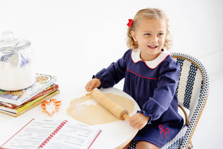 Long Sleeve Maerin Fritz Frock - Nantucket Navy with Worth Avenue White and Richmond Road Red Bow Applique/TBBC