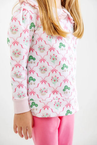 Maude's Ruffle Cassidy Comfy Crewneck – Boxwoods and Bows/Worth Ave White/Palm Beach Pink | The Beaufort Bonnet Company