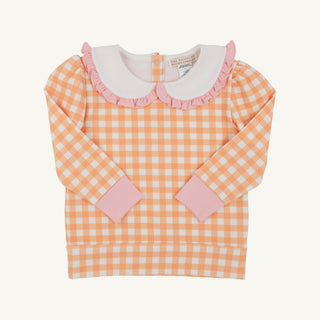 Maude`s Ruffle Cassidy Comfy Crewneck- Seashore Sherbet Gingham/Worth Ave White/Sandpearl Pink by The Beaufort Bonnet Company - Simply Blessed Children's Boutique