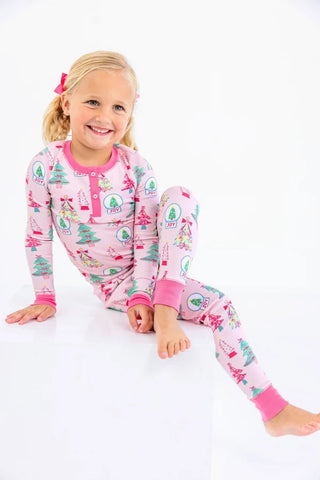Payton Pajama Set - Christmas Coloring Contest/Winter Park Pink by The Beaufort Bonnet Company-Girls Sleepwear-Simply Blessed Children's Boutique