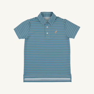 Prepletic Prim and Proper Polo - Sumner County Stripe (Barnsley Blue)/Keeneland Khaki by The Beaufort Bonnet Company-Boys Short Sleeve Shirts-Simply Blessed Children's Boutique
