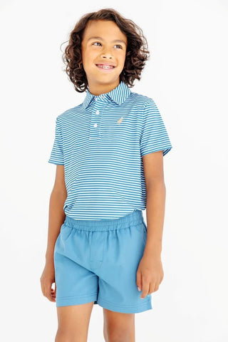 Prepletic Prim and Proper Polo - Sumner County Stripe (Barnsley Blue)/Keeneland Khaki by The Beaufort Bonnet Company-Boys Short Sleeve Shirts-Simply Blessed Children's Boutique