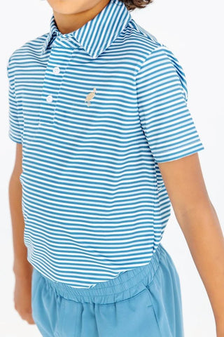 Prepletic Prim and Proper Polo - Sumner County Stripe (Barnsley Blue)/Keeneland Khaki by The Beaufort Bonnet Company-Boys Short Sleeve Shirts-Simply Blessed Children's Boutique