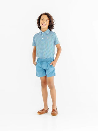 Prepletic Prim and Proper Polo - Sumner County Stripe (Barnsley Blue)/Keeneland Khaki by The Beaufort Bonnet Company-Boys Short Sleeve Shirts-Simply Blessed Children's Boutique
