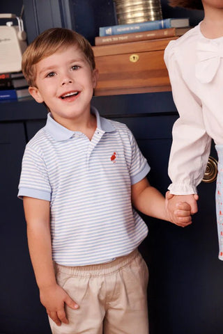 Prim and Proper Polo- Beale Street Blue Stripe/Beale Street Blue/Richmond Red by The Beaufort Bonnet Company-Boys Short Sleeve Shirts-Simply Blessed Children's Boutique