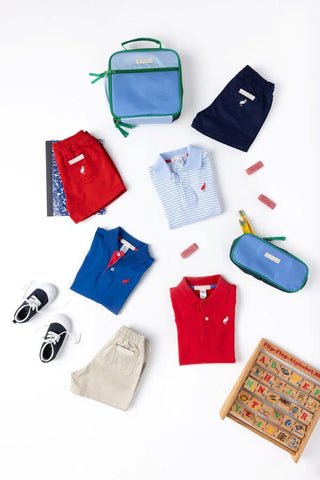 Prim and Proper Polo- Beale Street Blue Stripe/Beale Street Blue/Richmond Red by The Beaufort Bonnet Company-Boys Short Sleeve Shirts-Simply Blessed Children's Boutique