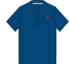 Prim & Proper Polo by The Beaufort Bonnet Company in Woodboat Blue with Richmond Red stork embroidery and classic three-button placket.