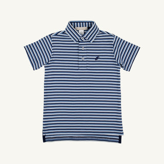 Prim and Proper Polo - Sumner County Stripe (Barbados Blue)/Nantucket Navy by The Beaufort Bonnet Company-Boys Short Sleeve Shirts-Simply Blessed Children's Boutique