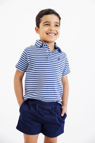 Prim and Proper Polo - Sumner County Stripe (Barbados Blue)/Nantucket Navy by The Beaufort Bonnet Company-Boys Short Sleeve Shirts-Simply Blessed Children's Boutique