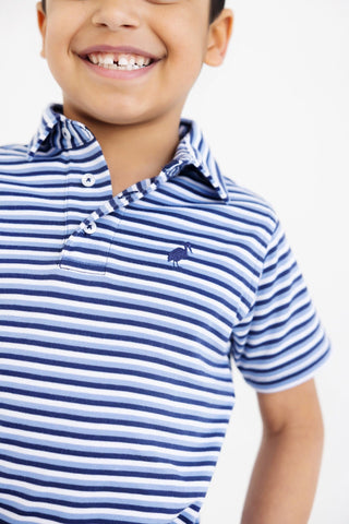 Prim and Proper Polo - Sumner County Stripe (Barbados Blue)/Nantucket Navy by The Beaufort Bonnet Company-Boys Short Sleeve Shirts-Simply Blessed Children's Boutique