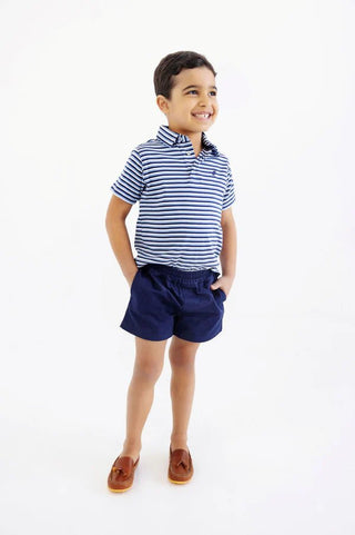 Prim and Proper Polo - Sumner County Stripe (Barbados Blue)/Nantucket Navy by The Beaufort Bonnet Company-Boys Short Sleeve Shirts-Simply Blessed Children's Boutique