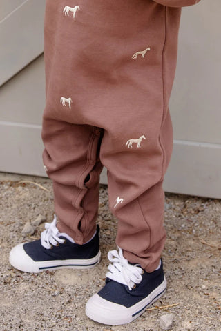 Rayburn Romper - Pima - Gray Bay Brown/Horses by The Beaufort Bonnet Company