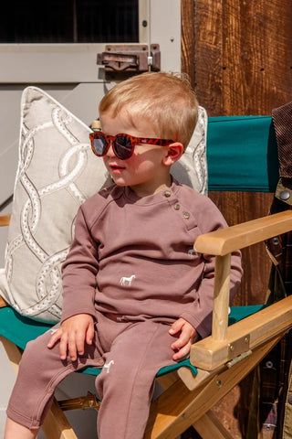 Rayburn Romper - Pima - Gray Bay Brown/Horses by The Beaufort Bonnet Company