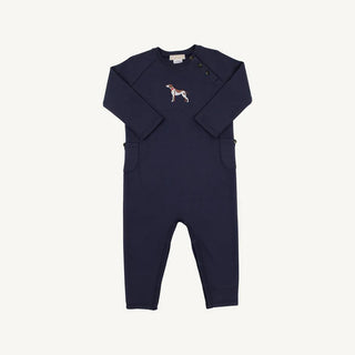 Rayburn Romper - Nantucket Navy with Dog Embroidery from The Beaufort Bonnet Company