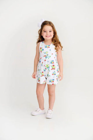 Reagan Romper (Pima) - Biltmore Blooms (Buckhead Blue)/Richmond Red by The Beaufort Bonnet Company-Girls One-Piece-Simply Blessed Children's Boutique