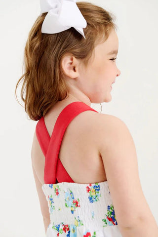 Reagan Romper (Pima) - Biltmore Blooms (Buckhead Blue)/Richmond Red by The Beaufort Bonnet Company-Girls One-Piece-Simply Blessed Children's Boutique