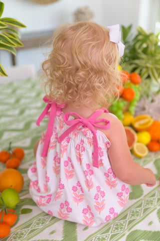 Rosey Romper – Bridgetown Harbour Hand Block/Winter Park Pink | The Beaufort Bonnet Company