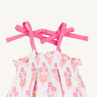 Rosey Romper – Bridgetown Harbour Hand Block/Winter Park Pink | The Beaufort Bonnet Company-Infants-Simply Blessed Children's Boutique