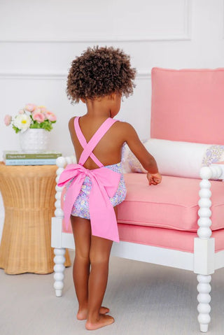Sally Sunsuit (Broadcloth) - Briar Patch Petals/Hamptons Hot Pink by The Beaufort Bonnet Company-Girls One-Piece-Simply Blessed Children's Boutique