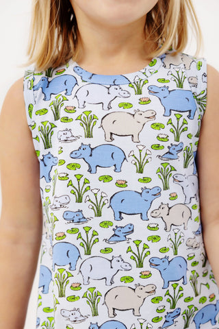 Sleeveless Polly Play Dress - Bal Harbour Hippo (Beale Street Blue) by The Beaufort Bonnet Company-Girls Dresses-Simply Blessed Children's Boutique