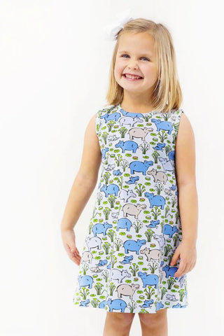 Sleeveless Polly Play Dress - Bal Harbour Hippo (Beale Street Blue) by The Beaufort Bonnet Company-Girls Dresses-Simply Blessed Children's Boutique