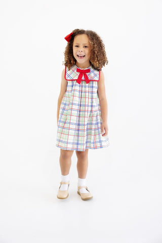 Sleeveless Stewart's Square Collar Dress - Wellington Windowpane/Richmond Red by The Beaufort Bonnet Company-Girls Dresses-Simply Blessed Children's Boutique