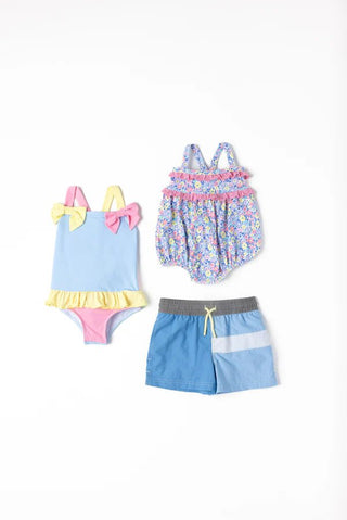 Taylor Bay Bathing Suit - Beale Street Blue/Hamptons Hot Pink/Lake Worth Yellow by The Beaufort Bonnet Company-Girls Swimwear-Simply Blessed Children's Boutique