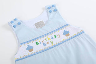 Birthday Boy Smocked Shortall - Lil Cactus-Boys One-Piece-Simply Blessed Children's Boutique